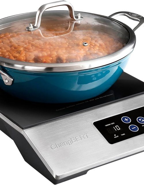 ChangBERT 1800W Commercial Grade Induction Cooktop, NSF Certified Portable Large 8” Heating Coil, 12" Heat Resistant Cooking Surface 18/10 Stainless Steel Power Pro Chef Professional Burner Hot Plate
