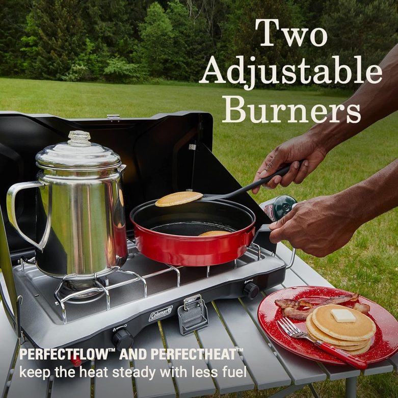 Coleman Triton+ 2-Burner Propane Camping Stove, Push-Button Instant Ignition, Portable Camp Grill, Adjustable Burners, Wind Guards, 22,000 Total BTUs of Power, Beach Cookouts, Backyard BBQ,Tailgating - Image 3