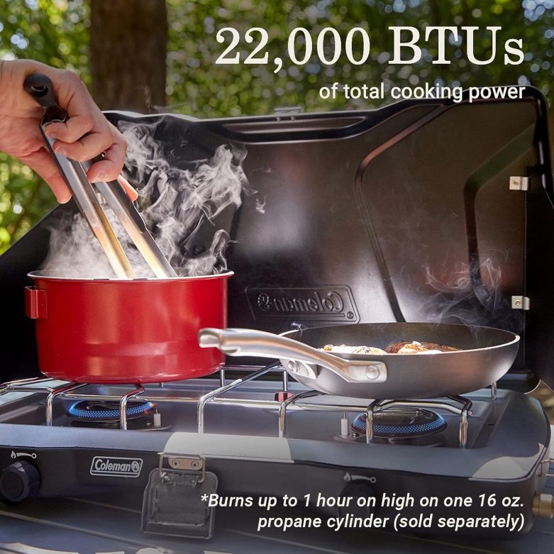 Coleman Triton+ 2-Burner Propane Camping Stove, Push-Button Instant Ignition, Portable Camp Grill, Adjustable Burners, Wind Guards, 22,000 Total BTUs of Power, Beach Cookouts, Backyard BBQ,Tailgating - Image 6